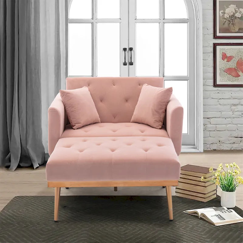 Velvet Upholstered Tufted Living Room Sleeper Sofa Chair With Rose Golden feet