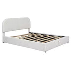 Queen Size Upholstered Bed with Lift-Up Storage - White