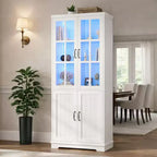 AMERLIFE Armoire de rangement haute 180 cm avec lumières LED, grande bibliothèque avec portes en verre acrylique