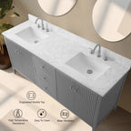 Vanity Art 72 Double Sink Bathroom Vanity Cabinet with Engineered Marble Top
