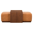Poly & Bark Jarmo Ottoman with Adjustable Walnut Table - Full Grain Genuine Italian Leather