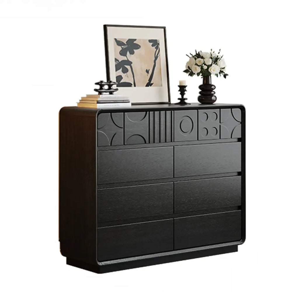 Art Deco Inspired Wood Dresser with Geometric Carvings