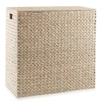 Casafield 2-Section Laundry Hamper with Lid and Removable Liner Bags, Woven Water Hyacinth Laundry Basket Sorter for Clothes