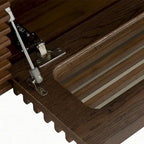 Minimalist TV Stand with DrawersSolid Wood Media Console with Cabinets, Flip-down Door, Walnut Veneer, Fully-Assembled