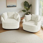 2 Set Oversized 43 W Plush Corduroy Swivel Barrel Chair with Pillows