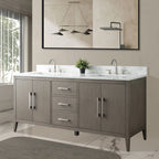 Vanity Art 72 Double Sink Bathroom Vanity Cabinet with Engineered Marble Top