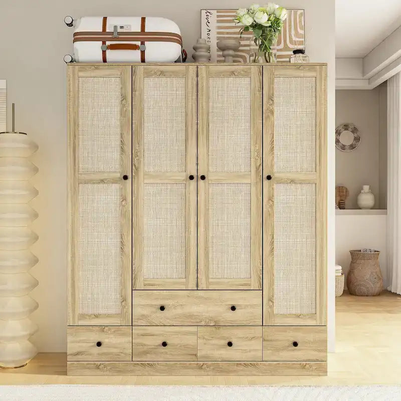 Wardrobe Armoire Closet 59W Large Freestanding Wardrobe Cabinet White