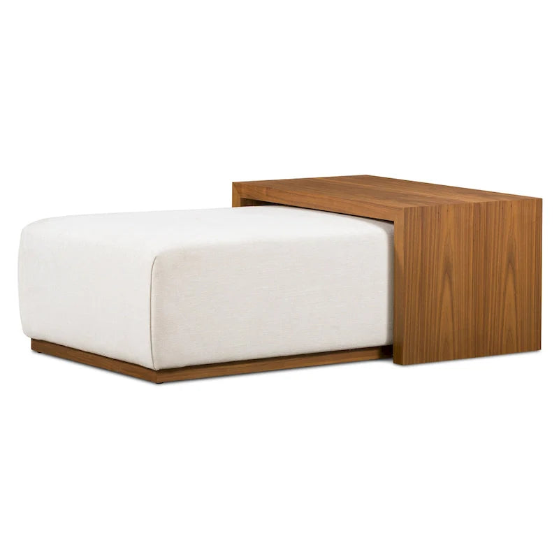 Poly & Bark Jarmo Ottoman with Adjustable Walnut Table - Full Grain Genuine Italian Leather