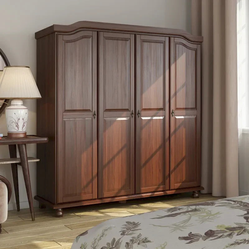 Palace Imports Armadio Kyle a 4 Ante in 100% Legno Massello con Ante in Legno Massello o a Specchio