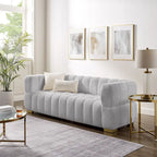 85 Modern Waffle Fabric Couch, Leisure Comfortable Sofa