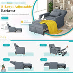AECOJOY 3 in 1 Sleeper Sofa Chair w/ Pillow &Convertible Backrest