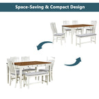6-Piece Wooden Dining Table Set with 4 Chairs & Bench, Table with Drawer