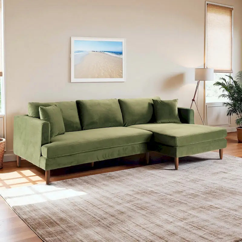 Divano sezionale in velluto Diana Mid-Century Modern a L con schienale a cuscini