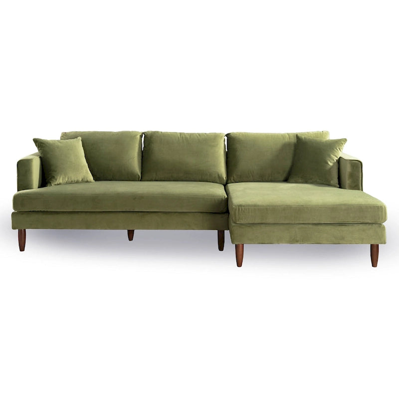 Divano sezionale in velluto Diana Mid-Century Modern a L con schienale a cuscini