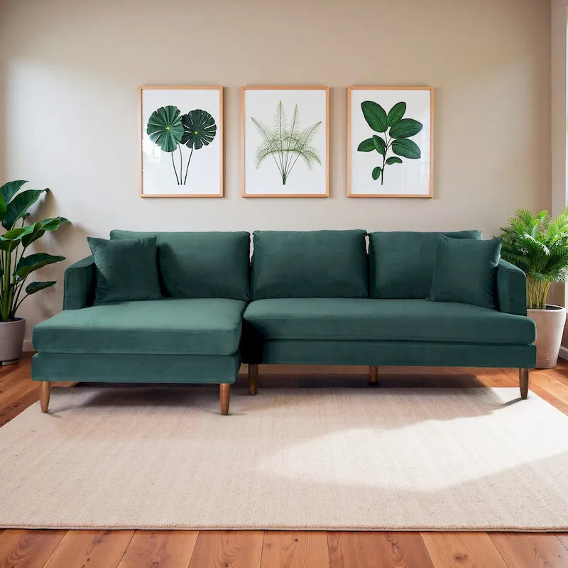 Divano sezionale in velluto Diana Mid-Century Modern a L con schienale a cuscini