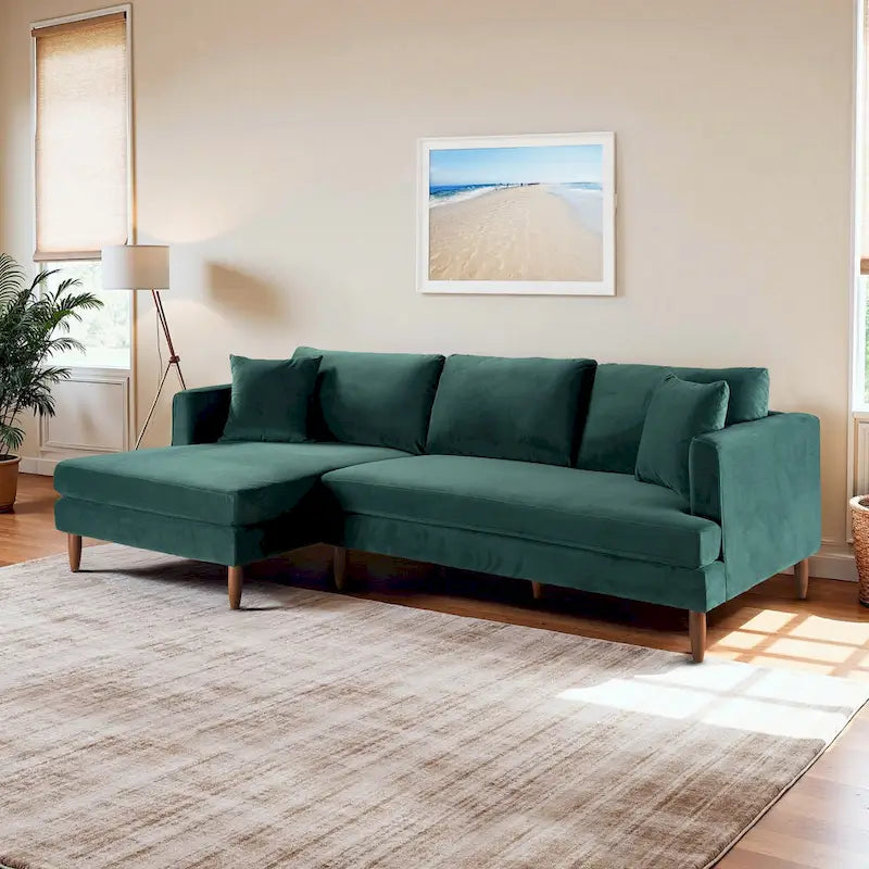 Divano sezionale in velluto Diana Mid-Century Modern a L con schienale a cuscini