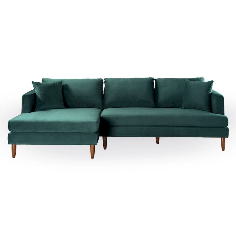 Divano sezionale in velluto Diana Mid-Century Modern a L con schienale a cuscini