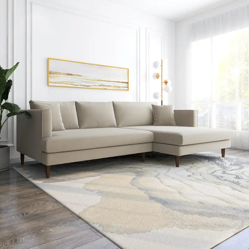 Divano sezionale in velluto Diana Mid-Century Modern a L con schienale a cuscini