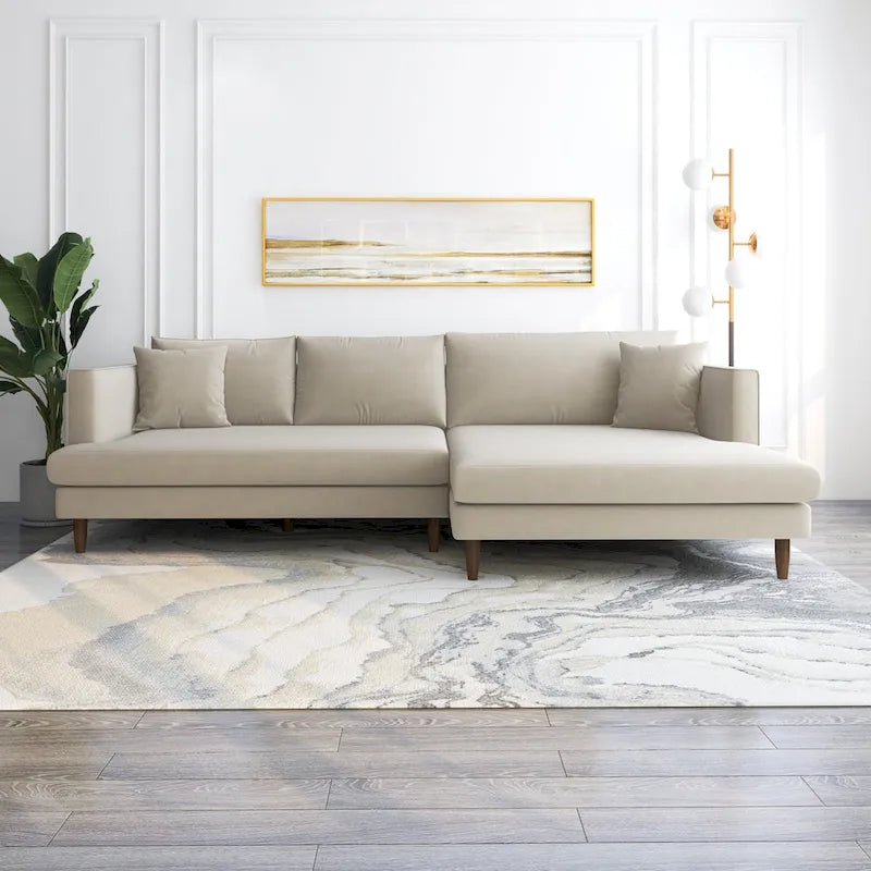 Divano sezionale in velluto Diana Mid-Century Modern a L con schienale a cuscini