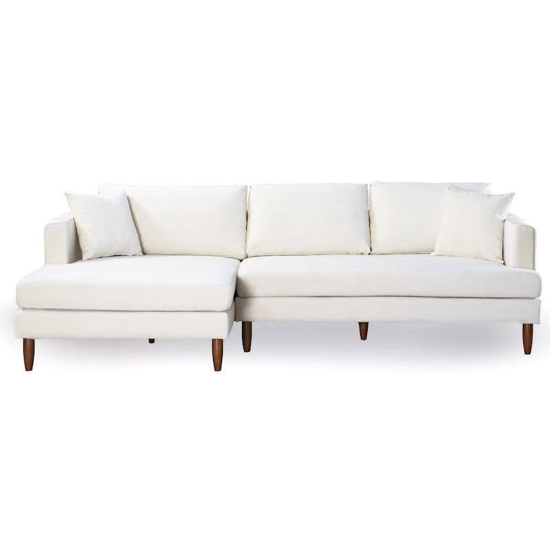 Divano sezionale in velluto Diana Mid-Century Modern a L con schienale a cuscini