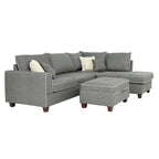 Ensemble sectionnel Bobkona en poly-tissu avec méridienne réversible et pouf de rangement.