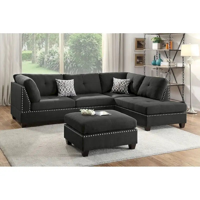 Set divano componibile reversibile a 3 pezzi rivestito in tessuto Bobkona Chaise