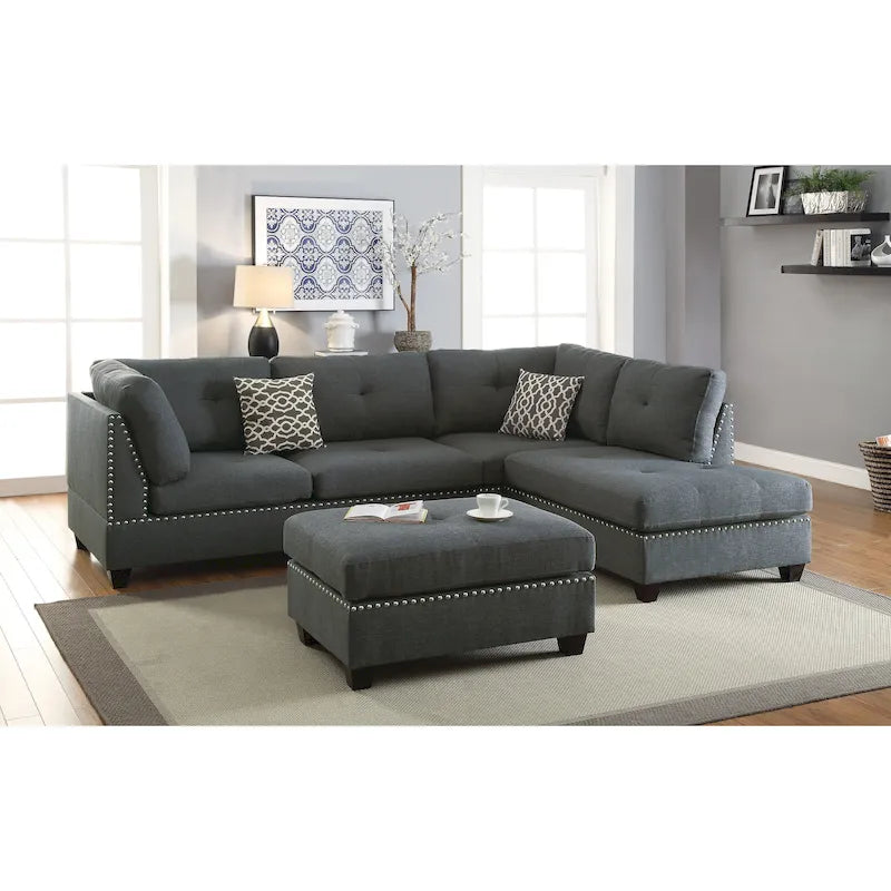 Set divano componibile reversibile a 3 pezzi rivestito in tessuto Bobkona Chaise