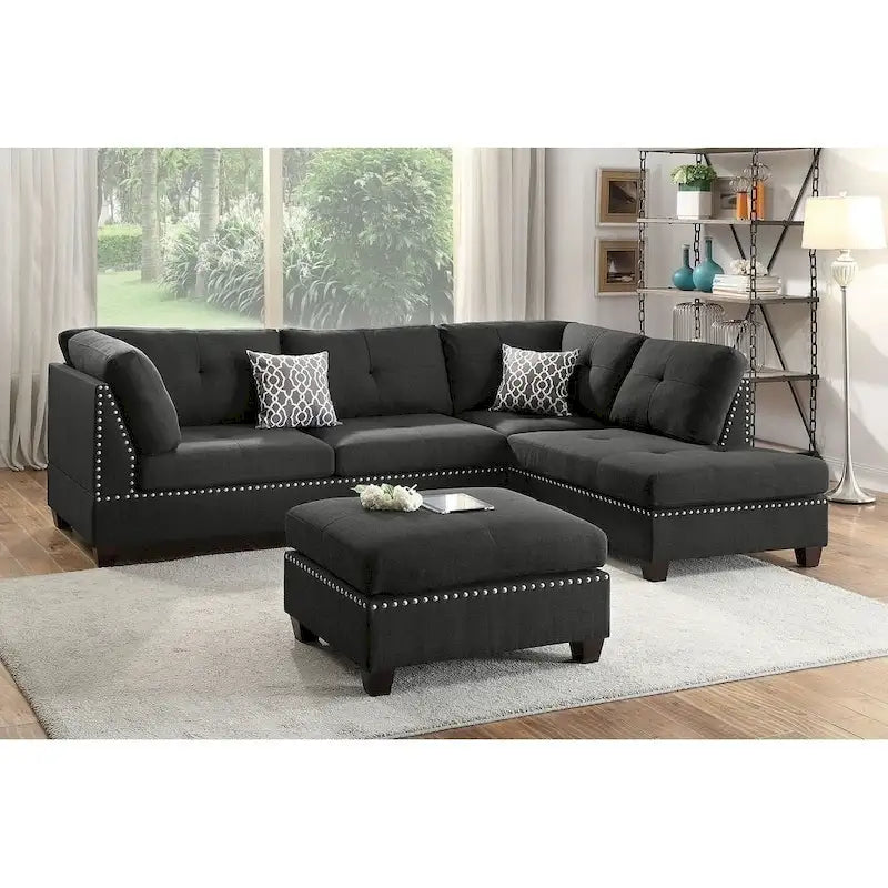 Set divano componibile reversibile a 3 pezzi rivestito in tessuto Bobkona Chaise