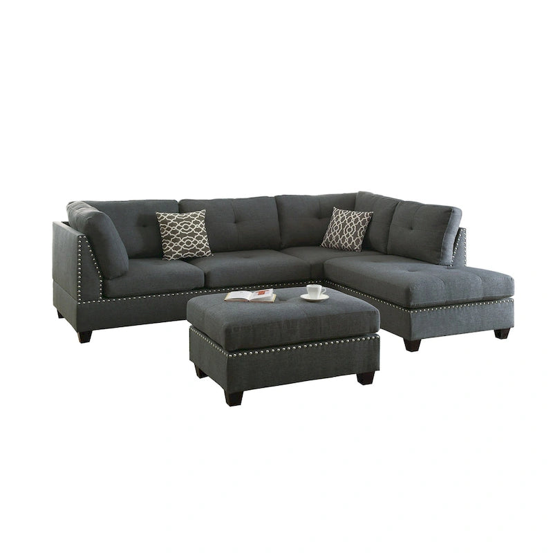 Set divano componibile reversibile a 3 pezzi rivestito in tessuto Bobkona Chaise