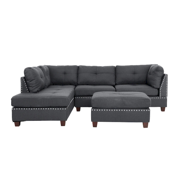 Set divano componibile reversibile a 3 pezzi rivestito in tessuto Bobkona Chaise