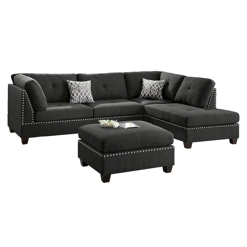 Set divano componibile reversibile a 3 pezzi rivestito in tessuto Bobkona Chaise