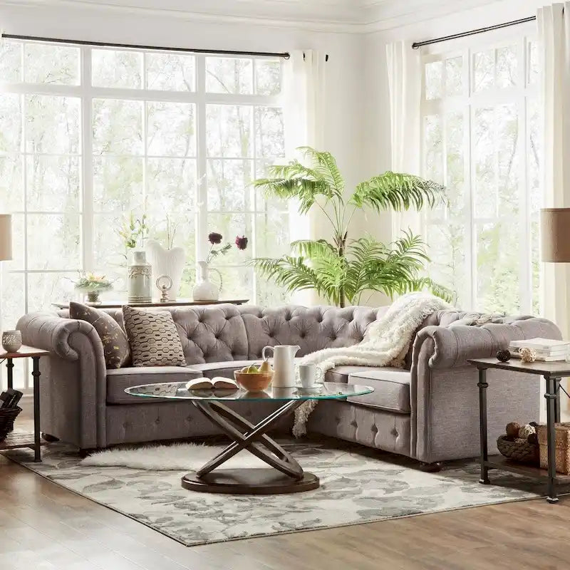Divano componibile a elle Chesterfield Knightsbridge con bracciolo a voluta di iNSPIRE Q Artisan