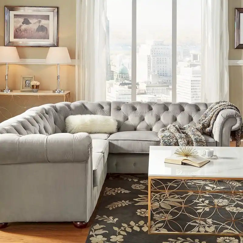 Divano componibile a elle Chesterfield Knightsbridge con bracciolo a voluta di iNSPIRE Q Artisan