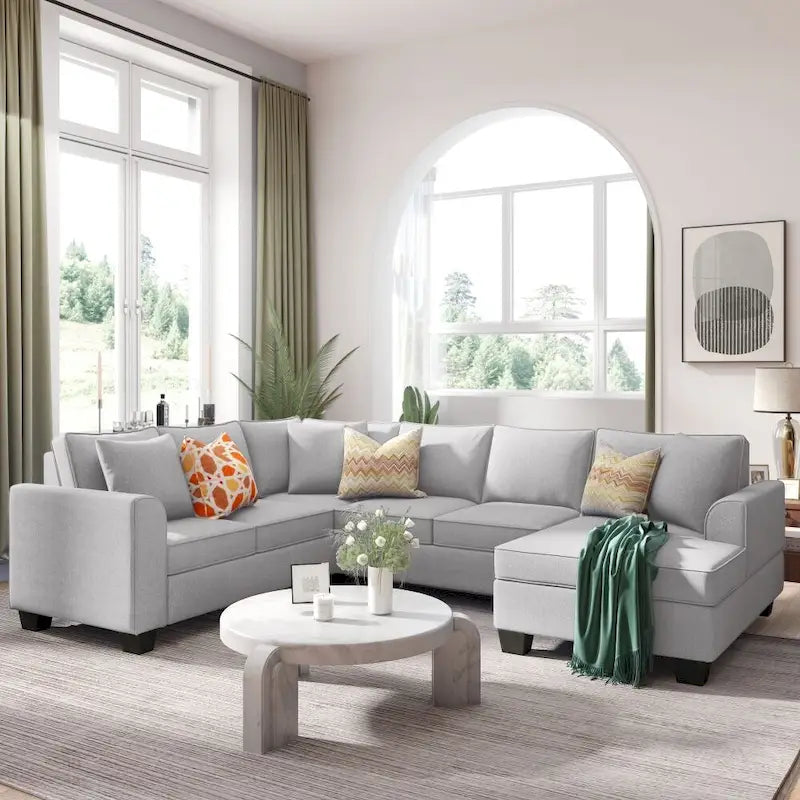 110*86 Sectional Sofa Upholstered Modern English Arm Classic U-shaped Sofa 3 Pillows Included