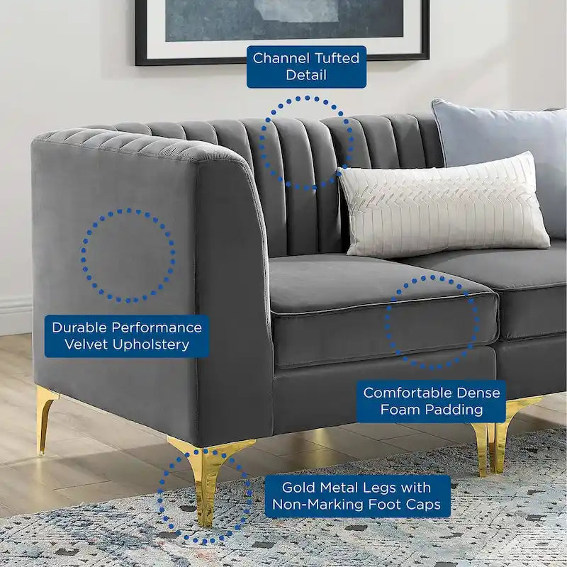 Divano Sezionale a 6 Pezzi Triumph in Velluto Performance con Canale Tufted