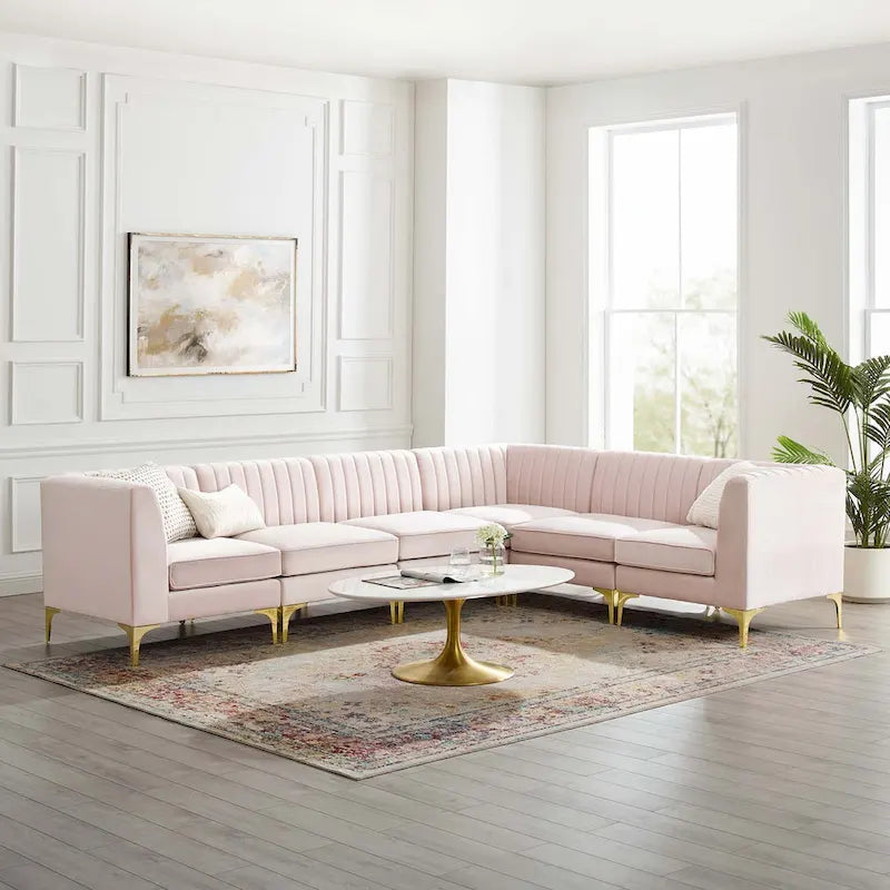 Divano Sezionale a 6 Pezzi Triumph in Velluto Performance con Canale Tufted