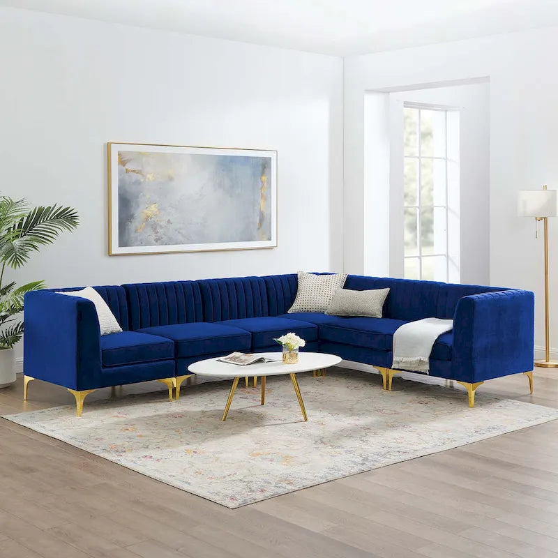 Divano Sezionale a 6 Pezzi Triumph in Velluto Performance con Canale Tufted