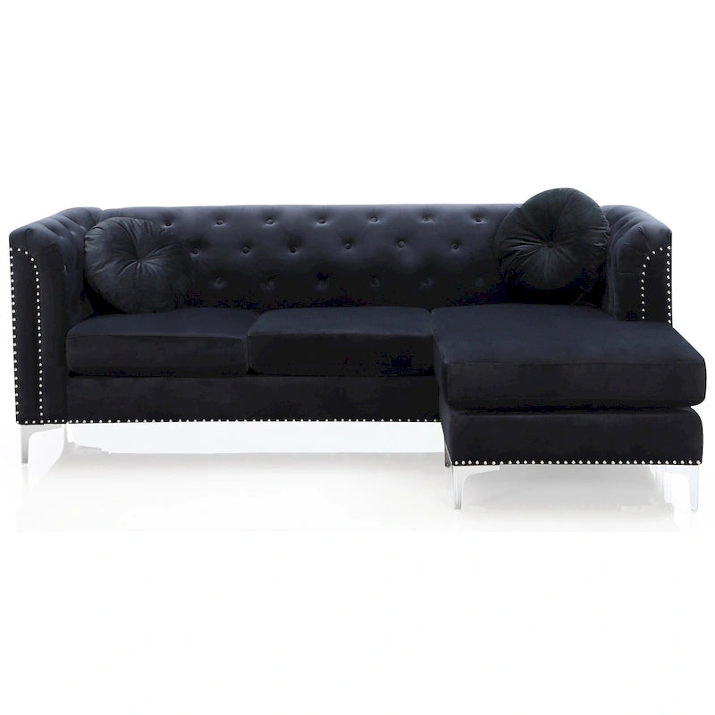 Divano componibile Pompano da 83 pollici in velluto trapuntato con 2 cuscini decorativi - 83L x 58P x 31A
