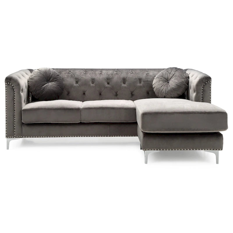 Divano componibile Pompano da 83 pollici in velluto trapuntato con 2 cuscini decorativi - 83L x 58P x 31A