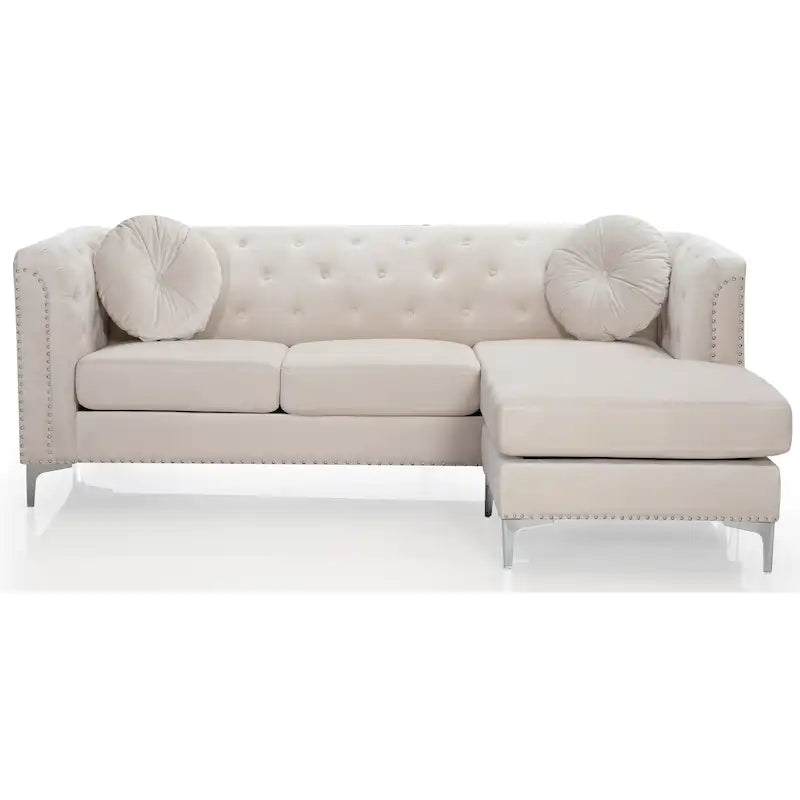 Divano componibile Pompano da 83 pollici in velluto trapuntato con 2 cuscini decorativi - 83L x 58P x 31A