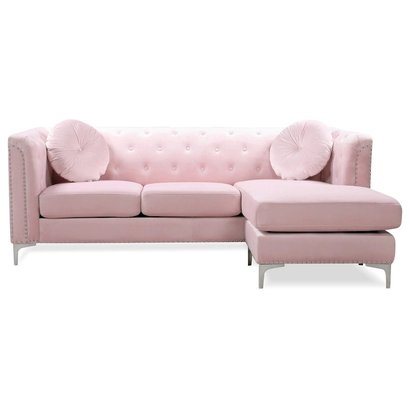 Divano componibile Pompano da 83 pollici in velluto trapuntato con 2 cuscini decorativi - 83L x 58P x 31A