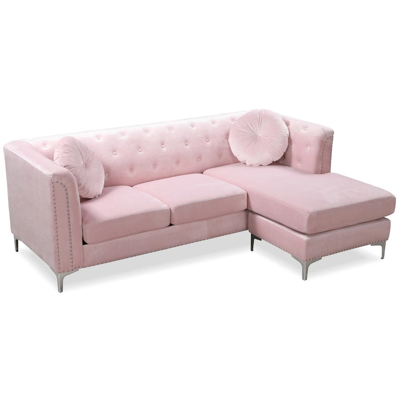 Divano componibile Pompano da 83 pollici in velluto trapuntato con 2 cuscini decorativi - 83L x 58P x 31A