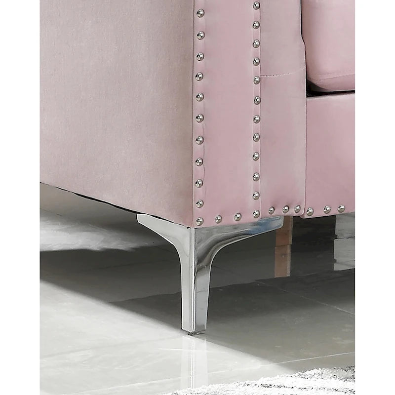 Divano componibile Pompano da 83 pollici in velluto trapuntato con 2 cuscini decorativi - 83L x 58P x 31A