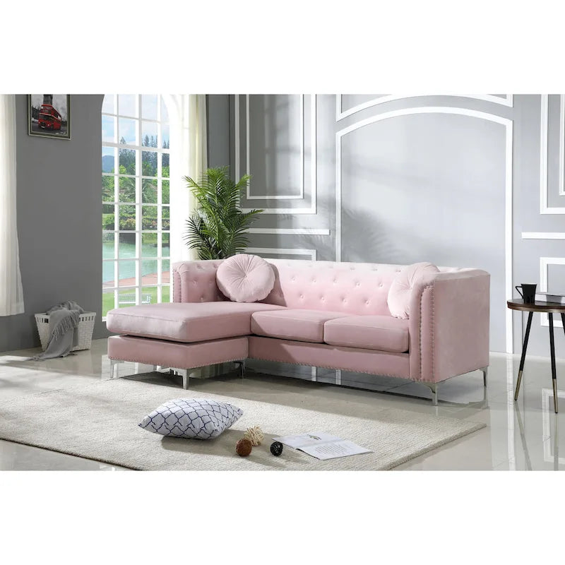 Divano componibile Pompano da 83 pollici in velluto trapuntato con 2 cuscini decorativi - 83L x 58P x 31A