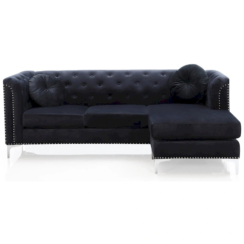 Divano componibile Pompano da 83 pollici in velluto trapuntato con 2 cuscini decorativi - 83L x 58P x 31A