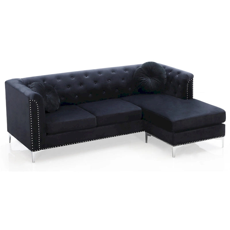 Divano componibile Pompano da 83 pollici in velluto trapuntato con 2 cuscini decorativi - 83L x 58P x 31A