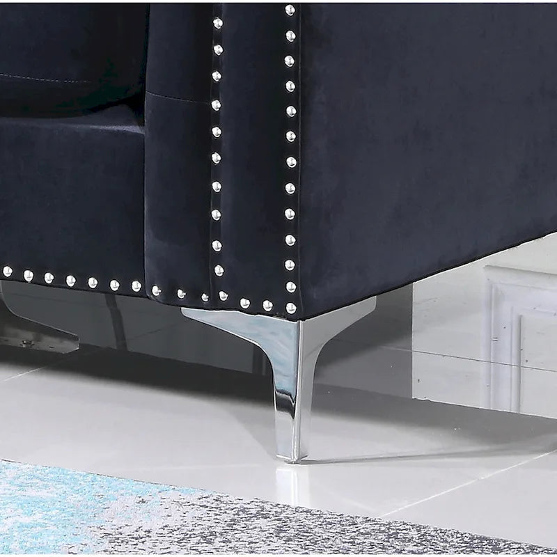Divano componibile Pompano da 83 pollici in velluto trapuntato con 2 cuscini decorativi - 83L x 58P x 31A