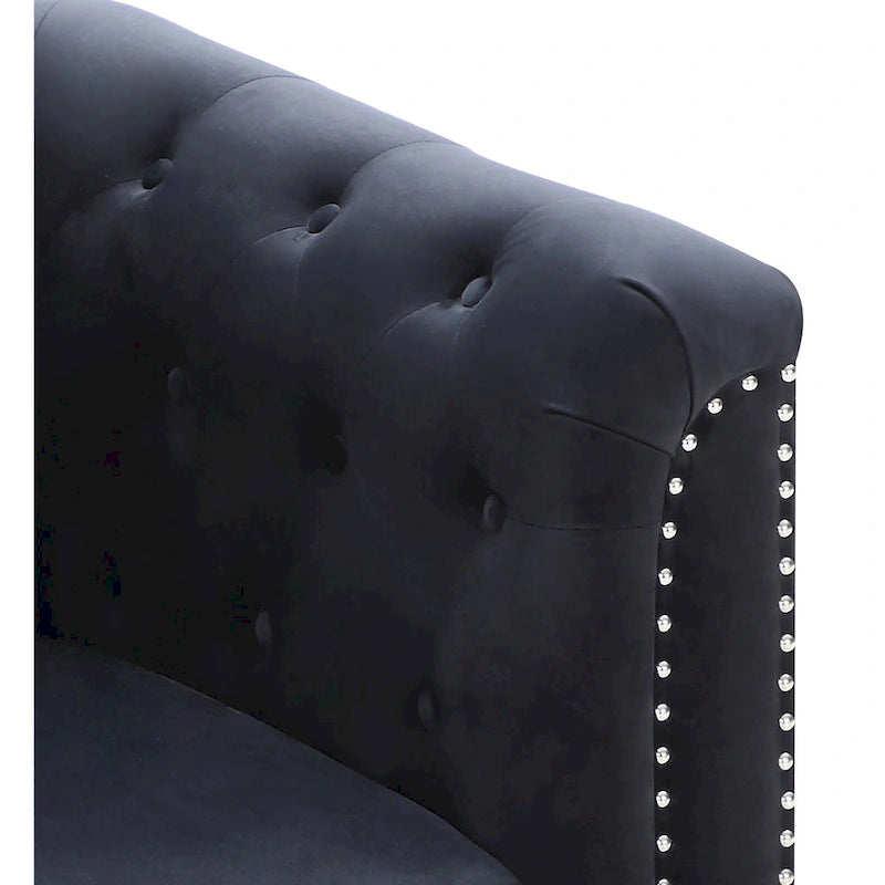 Divano componibile Pompano da 83 pollici in velluto trapuntato con 2 cuscini decorativi - 83L x 58P x 31A
