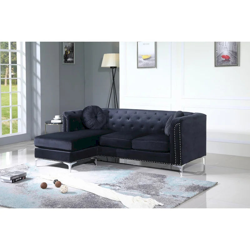 Divano componibile Pompano da 83 pollici in velluto trapuntato con 2 cuscini decorativi - 83L x 58P x 31A