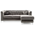 Divano componibile Pompano da 83 pollici in velluto trapuntato con 2 cuscini decorativi - 83L x 58P x 31A